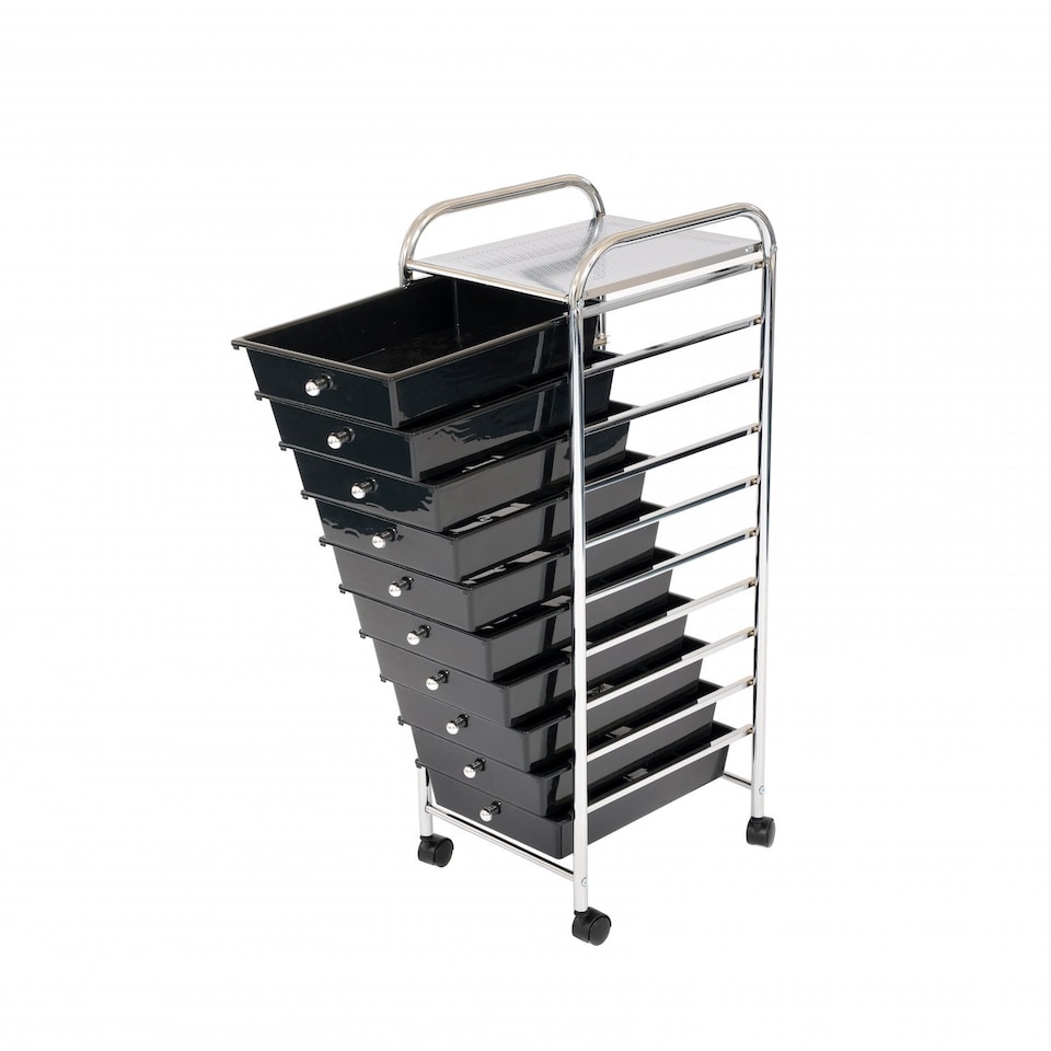 image 1 of 10 Drawer Storage Mobile Makeup Salon Trolley Portable Organiser | Black