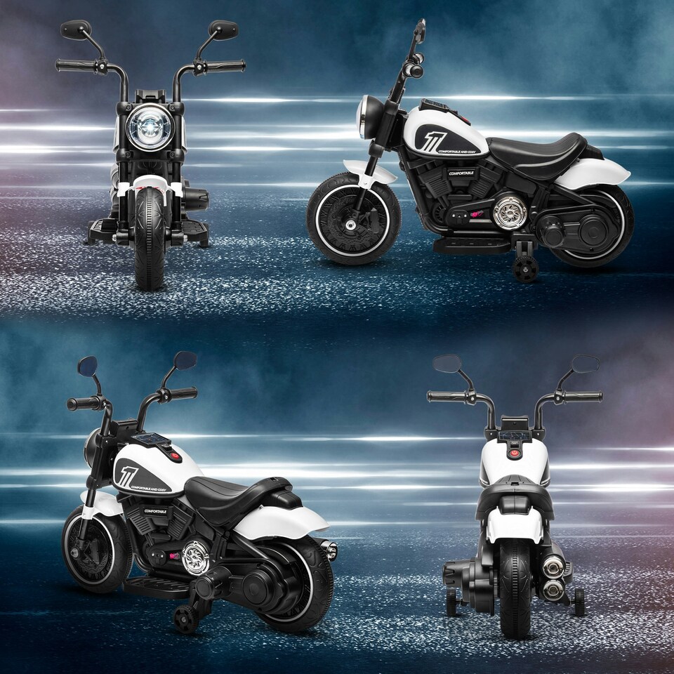 image 1 of HOMCOM 6V Electric Motorbike with Training Wheels, One-Button Start - White