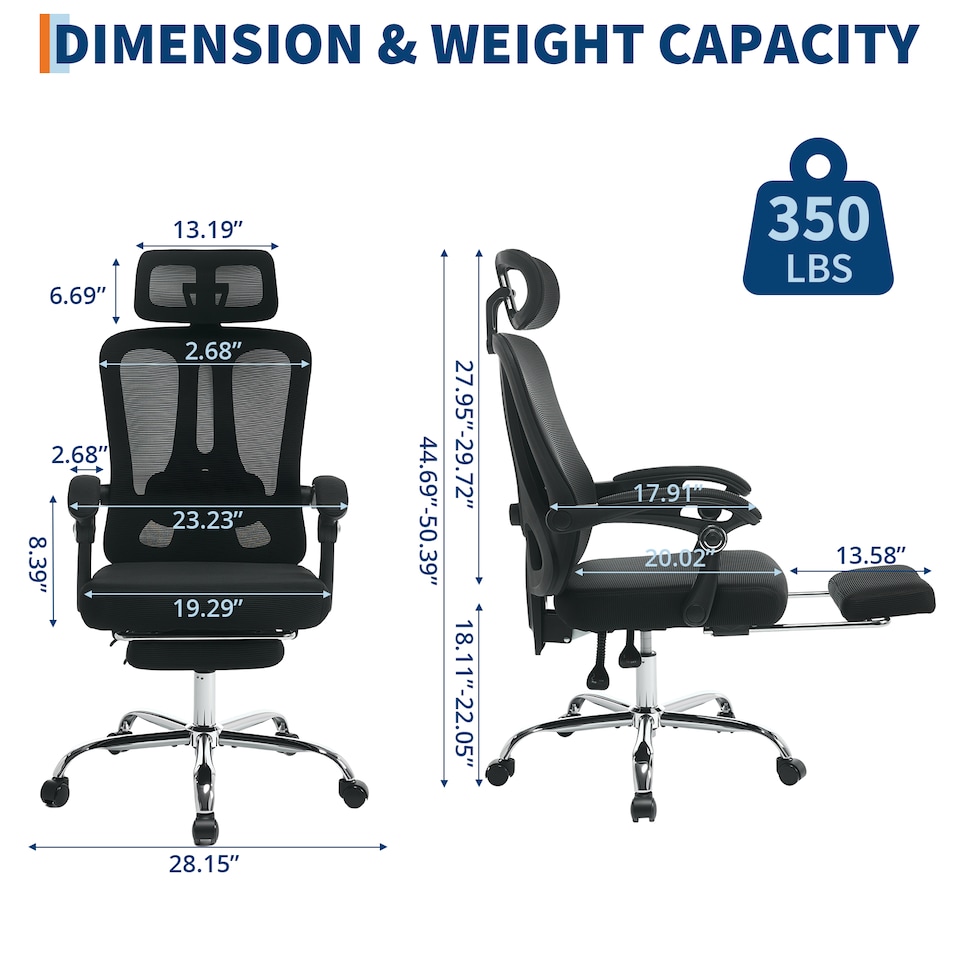 image 1 of Mesh Office Desk Chair with Adjustable Headrest Lumbar Support & Retractable Footrest - Beige, Cushion Included