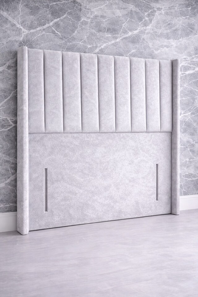 image 1 of Superking 6FT Floorstand Crush Velvet Silver Panel Wing Headboard 54inch