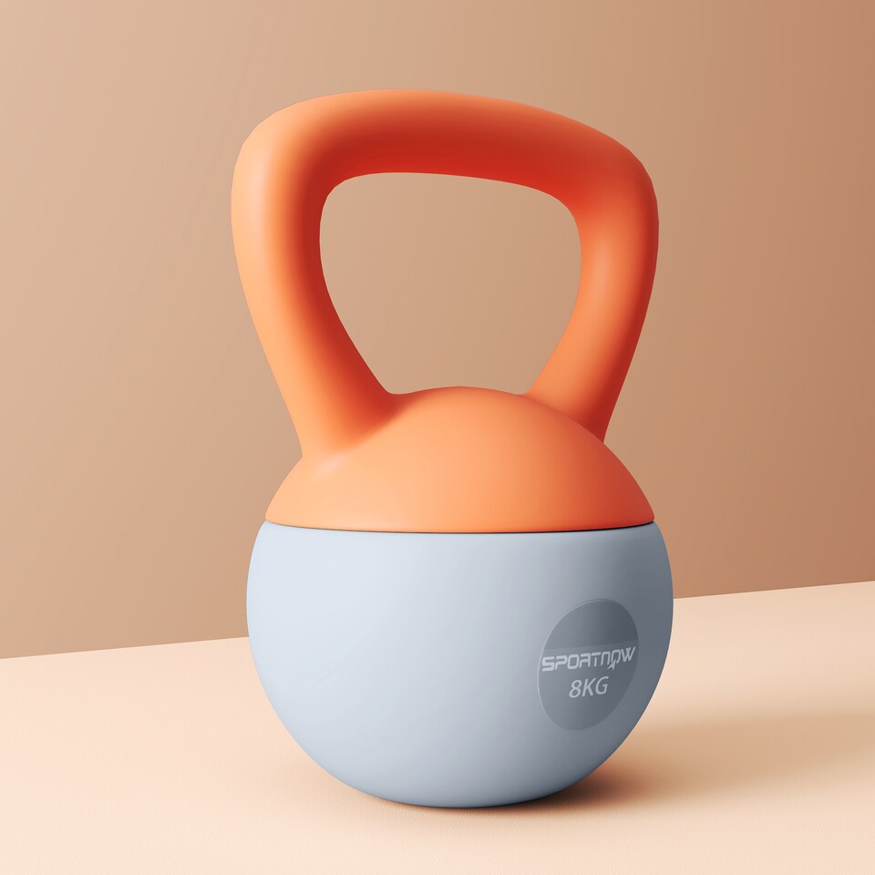image 1 of SPORTNOW Soft Kettlebell, 4/6/8/10/12kg Kettle Bell with Non-Slip Handle for Home Gym Weight Lifting and Strength Training, Orange and Grey | Orange | 8