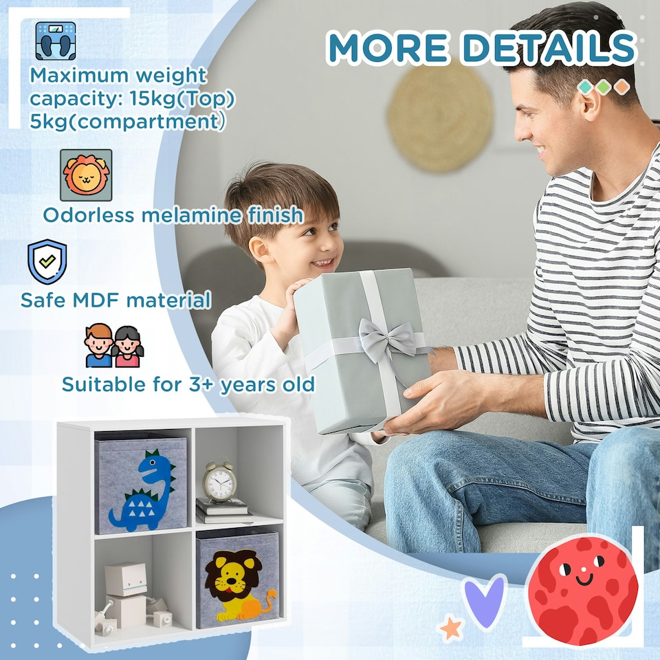 image 1 of ZONEKIZ Toy Organiser with Two Non-Woven Fabric Drawers for Bedroom - White White | 61.8 x 29.9 x 61.8cm