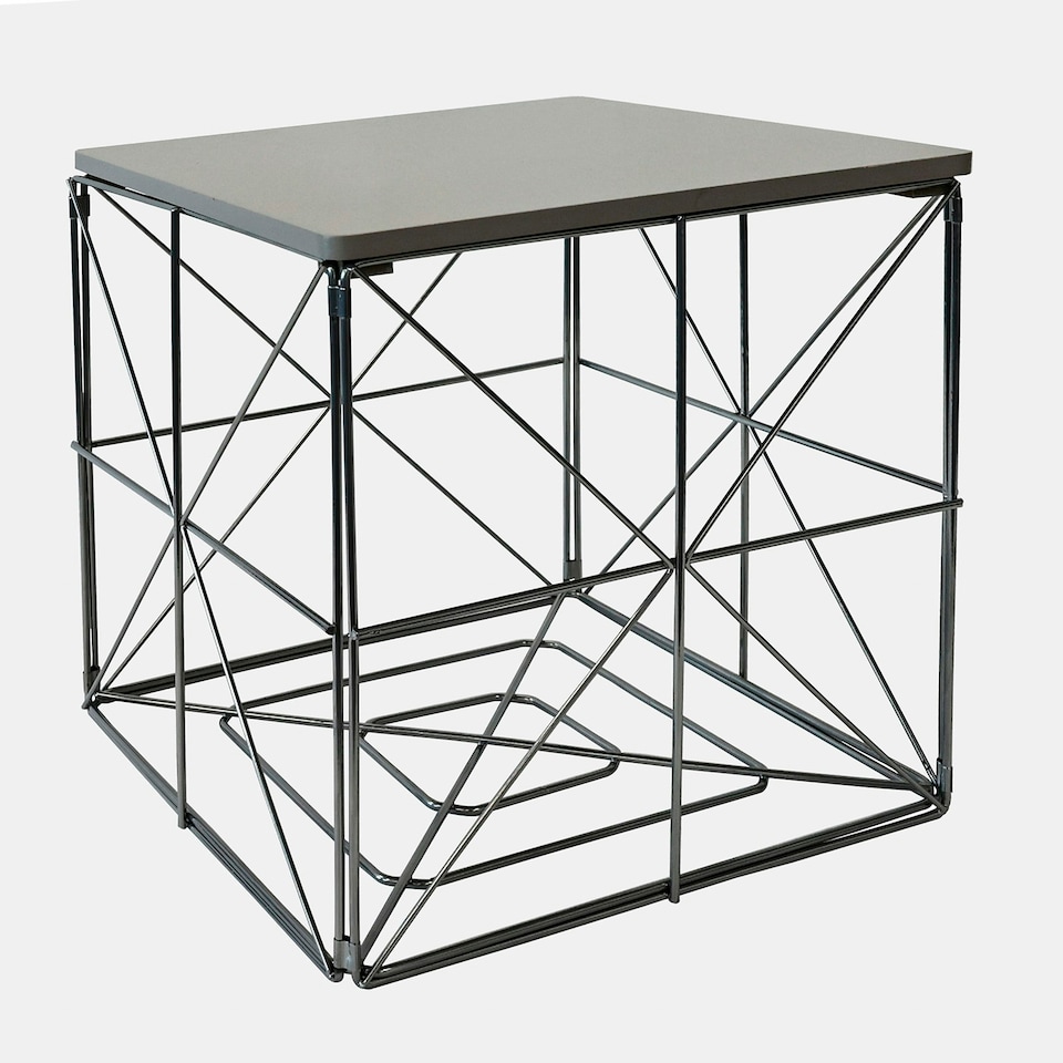 image 1 of OHS Large Square Cube Wired Basket Storage Home Side End Folding Table Black