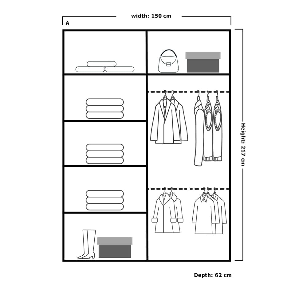 image 1 of Modern Curved Mirror Sliding Door Wardrobe with Silver Handles - Grey 150cm