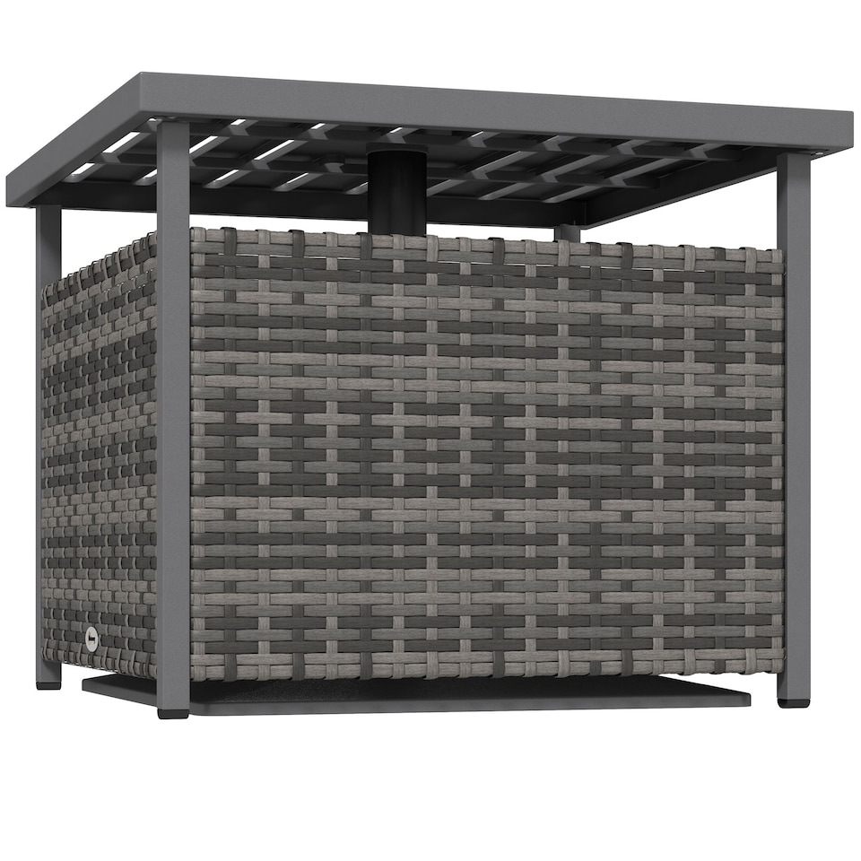 image 1 of Outsunny Outdoor Rattan Coffee Table w/ Umbrella Hole Fit for Garden | Grey | Gradient grey rattan | 55.5 x 55.5 x 46 cm