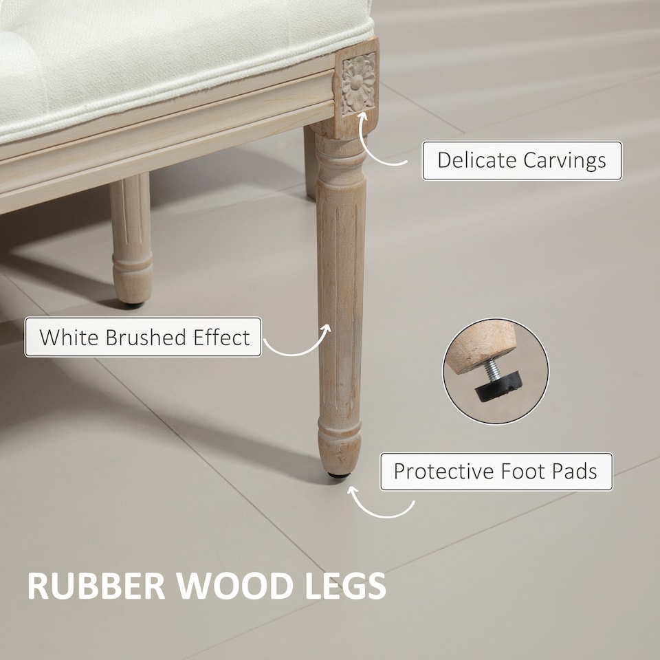 image 1 of HOMCOM Bedroom End of Bed Bench, 117cm French Vintage Bench with Thick Padding and Wood Legs, Button Tufted Bench for Entryway Living Room Bedroom Decor, Cream White