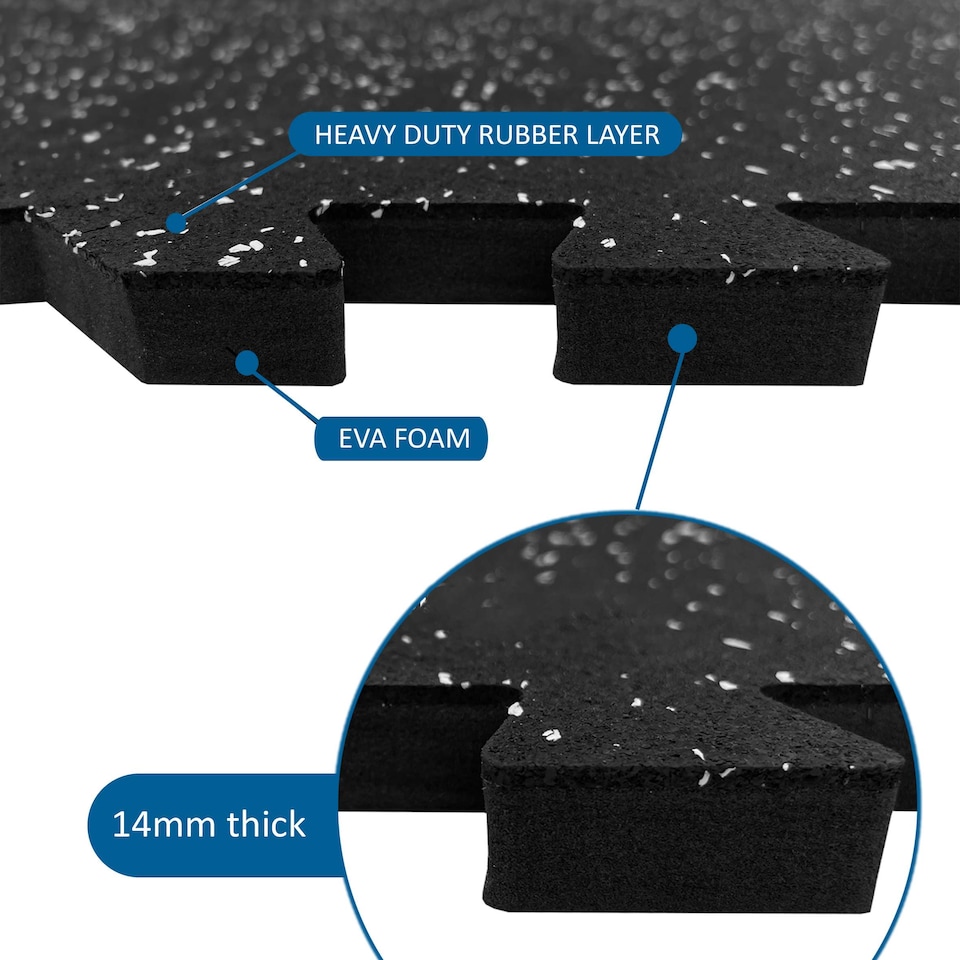 image 1 of 14mm Interlocking Rubber Topped EVA Foam Floor Mats - 62cm x 62cm | Black | Pack of 20