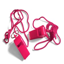 Pack of 15 Pink Plastic Whistles with Lanyard Neck Cord