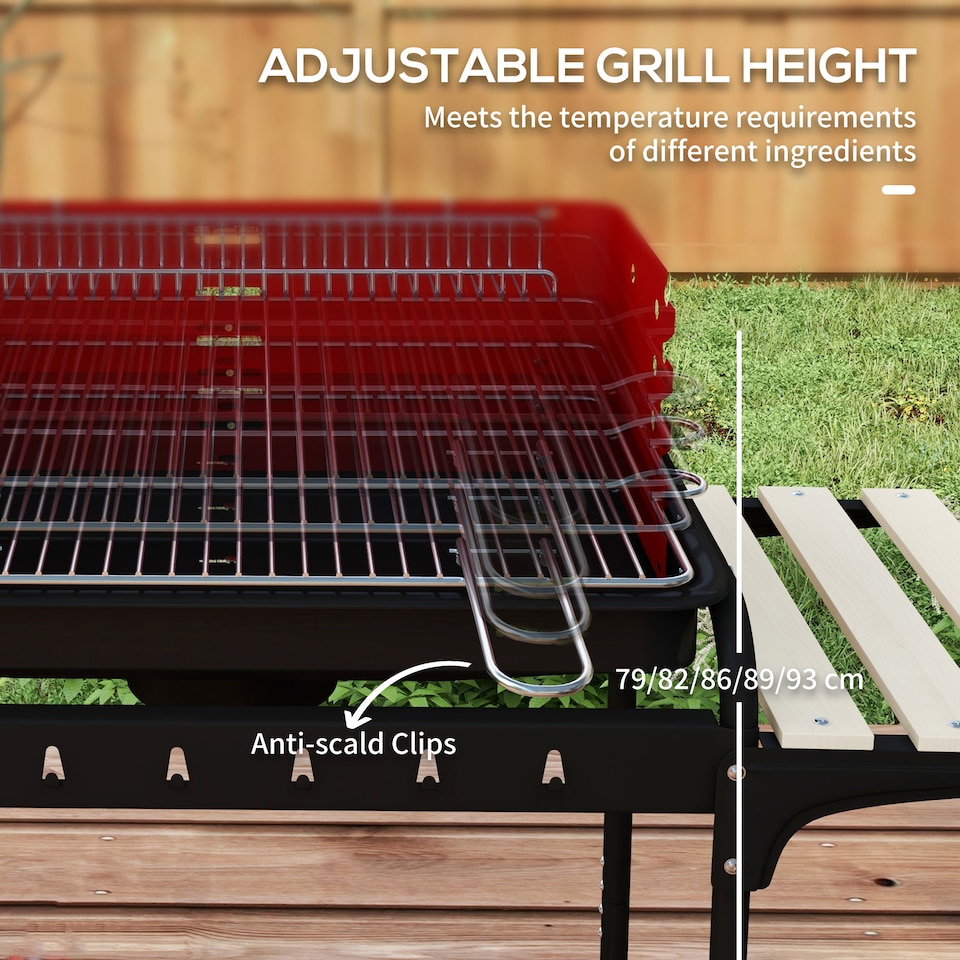 image 1 of Outsunny Charcoal Barbecue BBQ Grill Trolley 5-level Grill Height Ash Catcher
