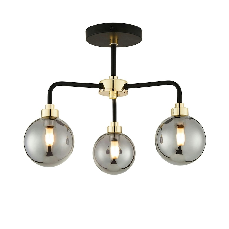 image 1 of First Choice Lighting Black Paint and Smoked Glass 3 Light Black | Grey