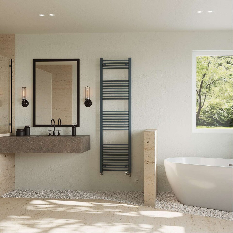 image 1 of Zennor - Anthracite Dual Fuel Towel Rail H1800mm x W500mm Standard - Curved