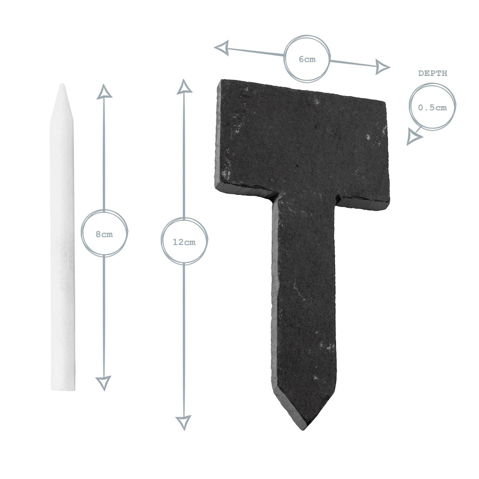image 1 of Nicola Spring 6 Piece Slate Plant Markers Set with Chalk Pencils - 6 x 12cm - Natural