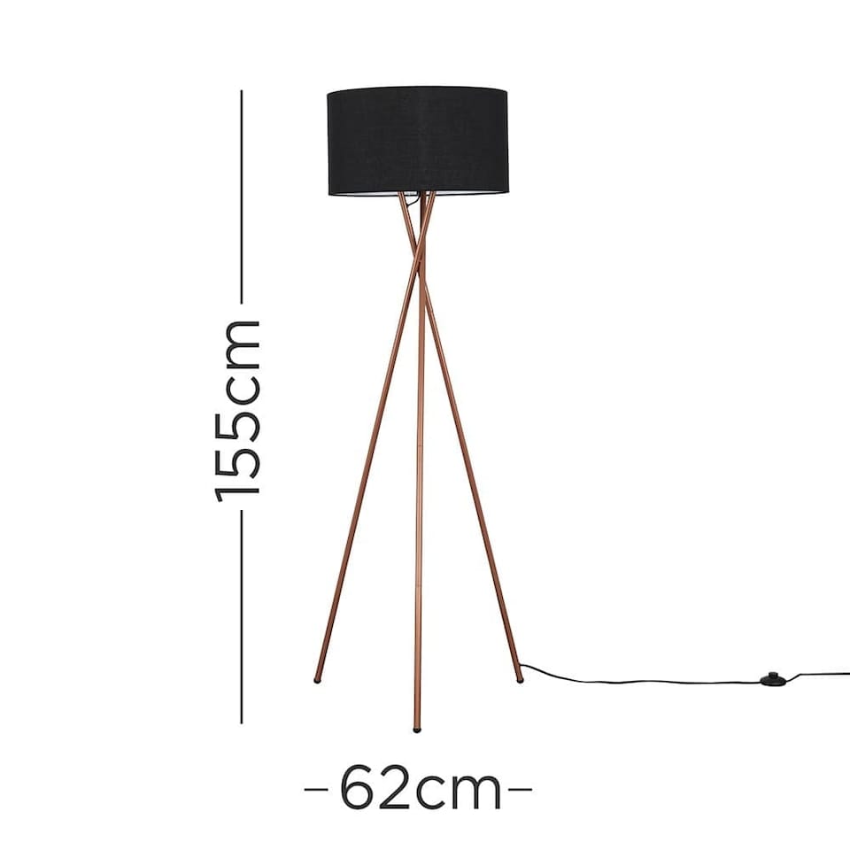 image 1 of ValueLights Camden Copper Tripod Floor Lamp with Black Shade | Black