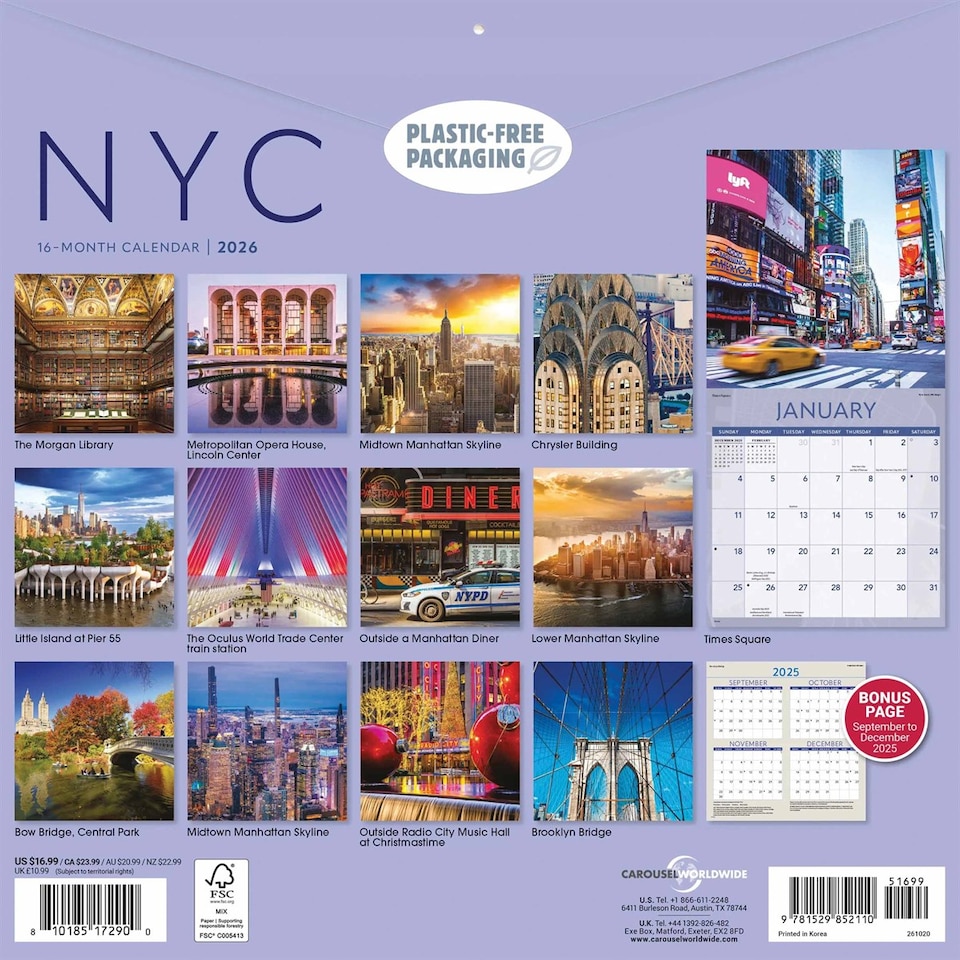 image 1 of NYC Calendar 2026, Wall Calendars, Month To View, Travel, Gift