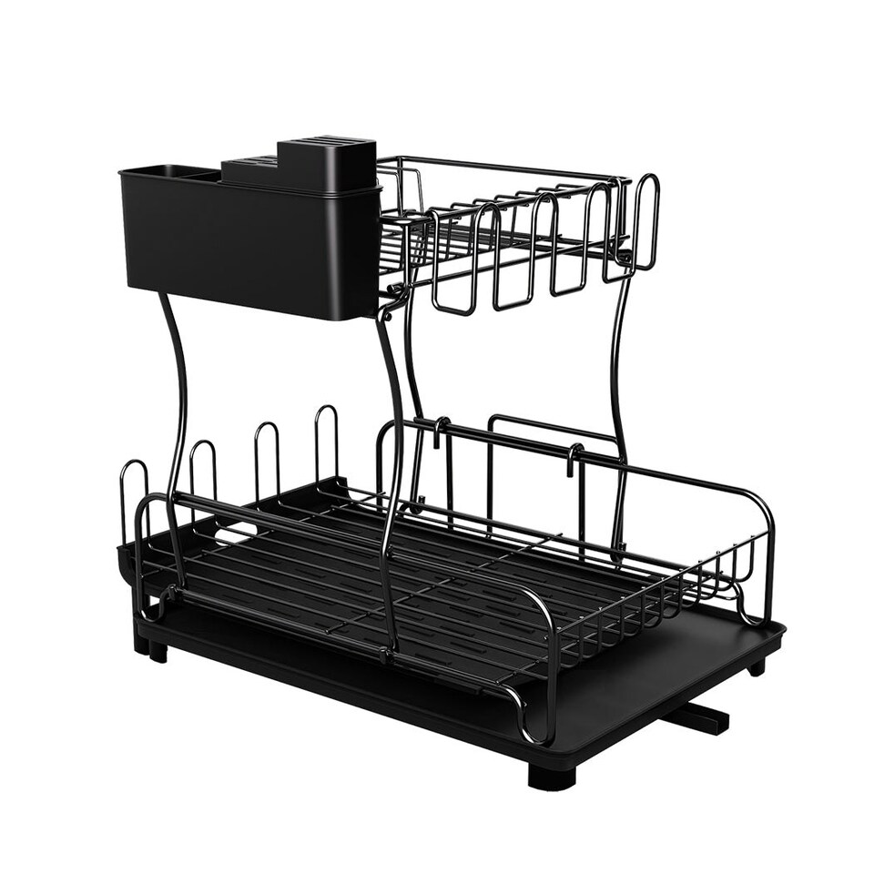 image 1 of Toque 2 Tier Expandable Dish Drainer Rack Holder with Drip Tray Holder Black | Black