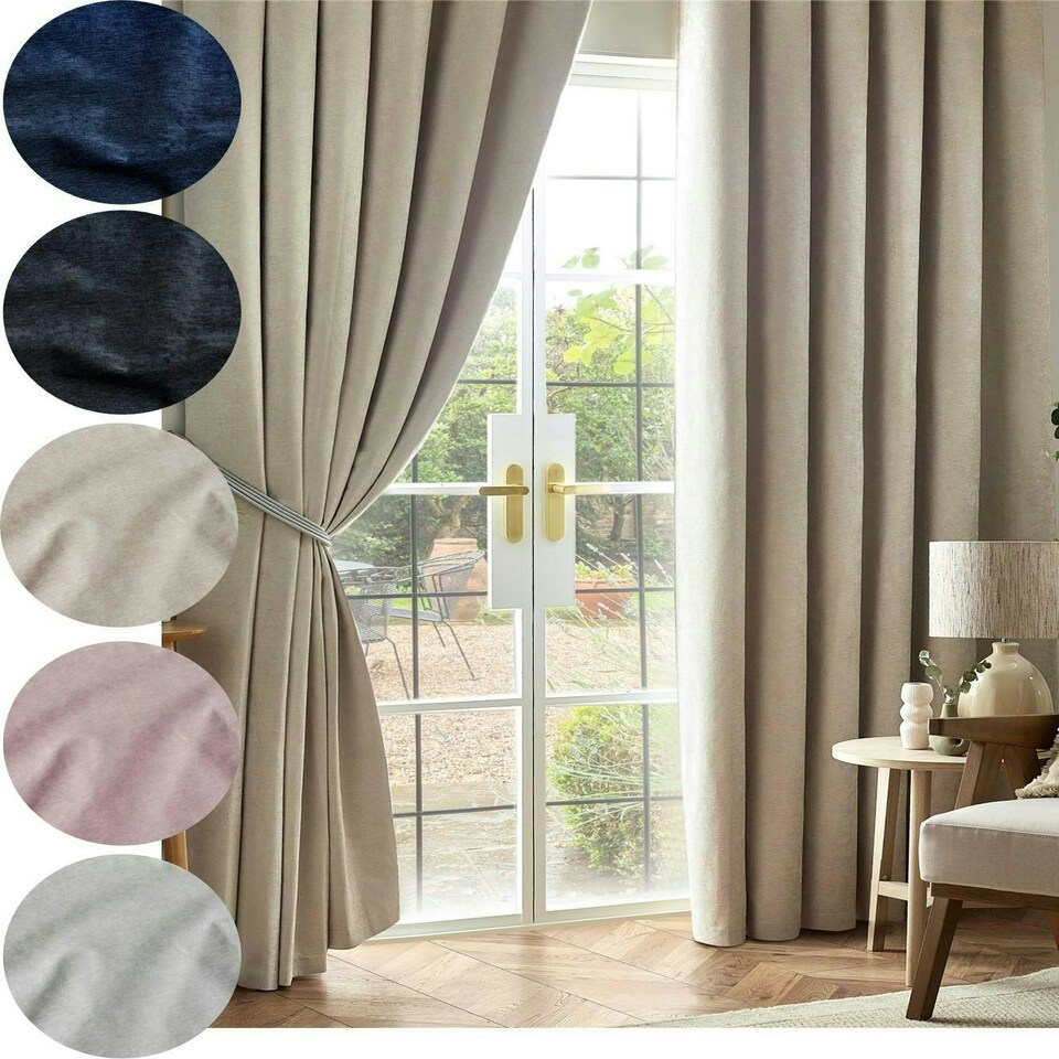 image 1 of Chenille Blackout Pencil Pleat Taped Top Curtains - 229cm x 183cm - Cream