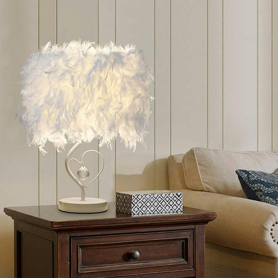 image 1 of Living and Home Modern Feather Bedside Table Lamp