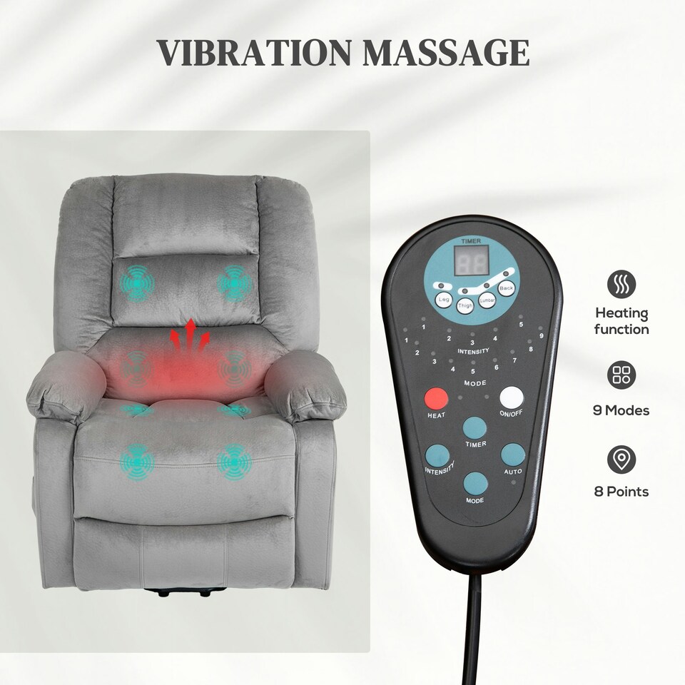 image 1 of HOMCOM Riser and Recliner Chair Lift Chair with Vibration Massage, Heat, Grey Grey
