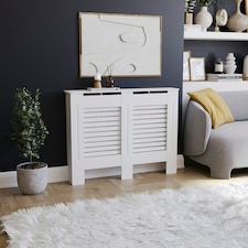Vida Designs Milton Radiator Cover Painted MDF Slatted Cabinet, White, 111cm