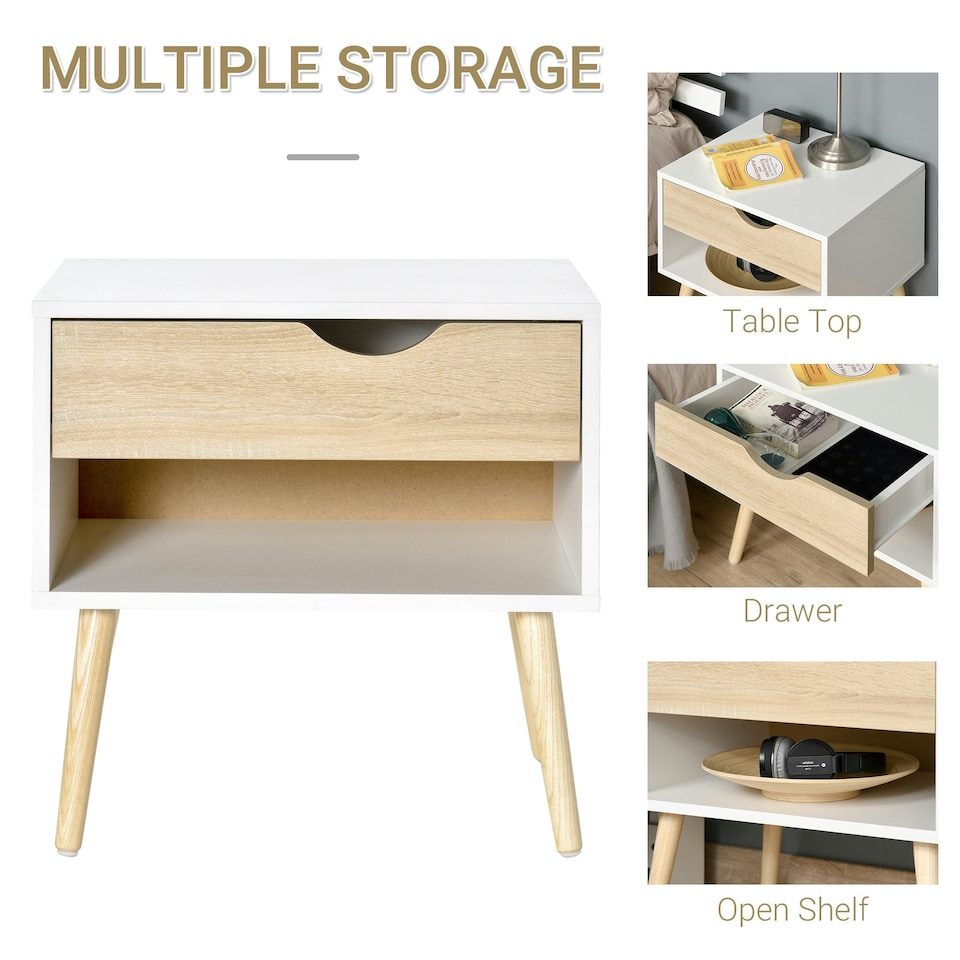 image 1 of HOMCOM Bedside Table with Drawer & Shelf, Nightstand, End Table for Bedroom
