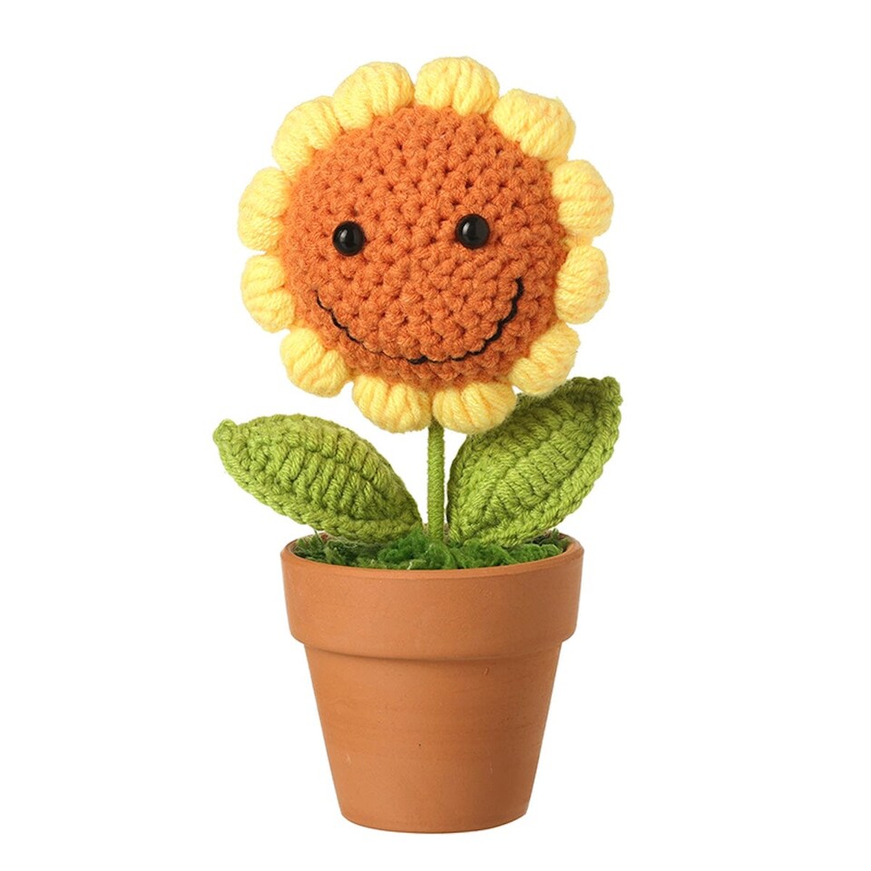 Heaven Sends Knitted Sunflower in Pot Ornament