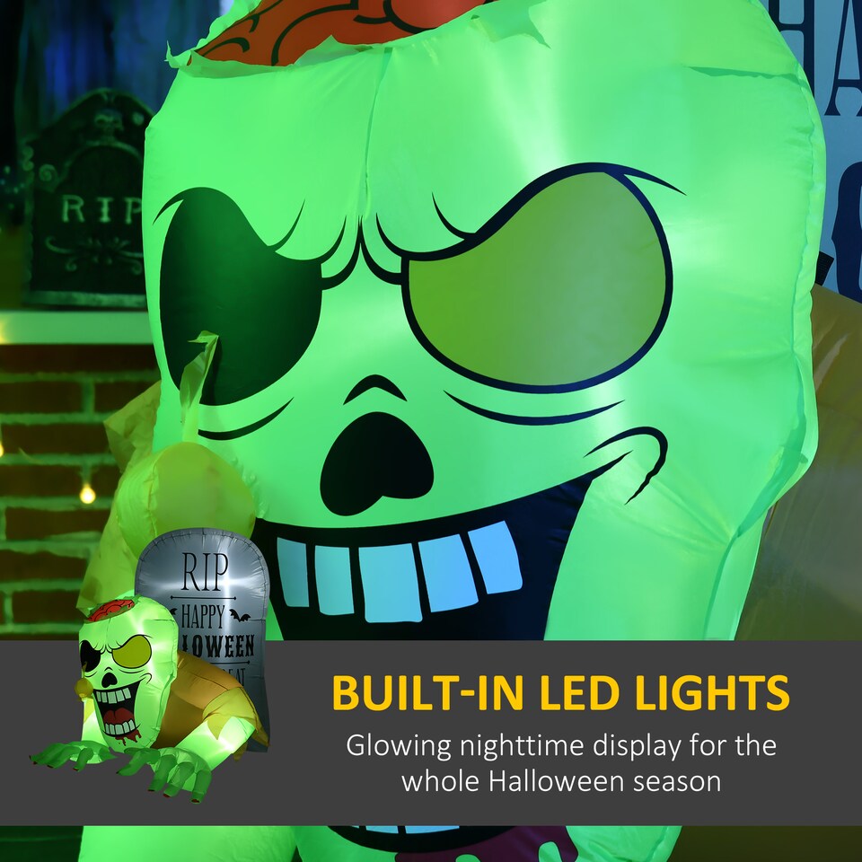 image 1 of HOMCOM 5FT Halloween Inflatables Ghost and Tombstone, Blow Up Outdoor Halloween Decorations with Build-in LED Lights for Garden, Lawn, Party