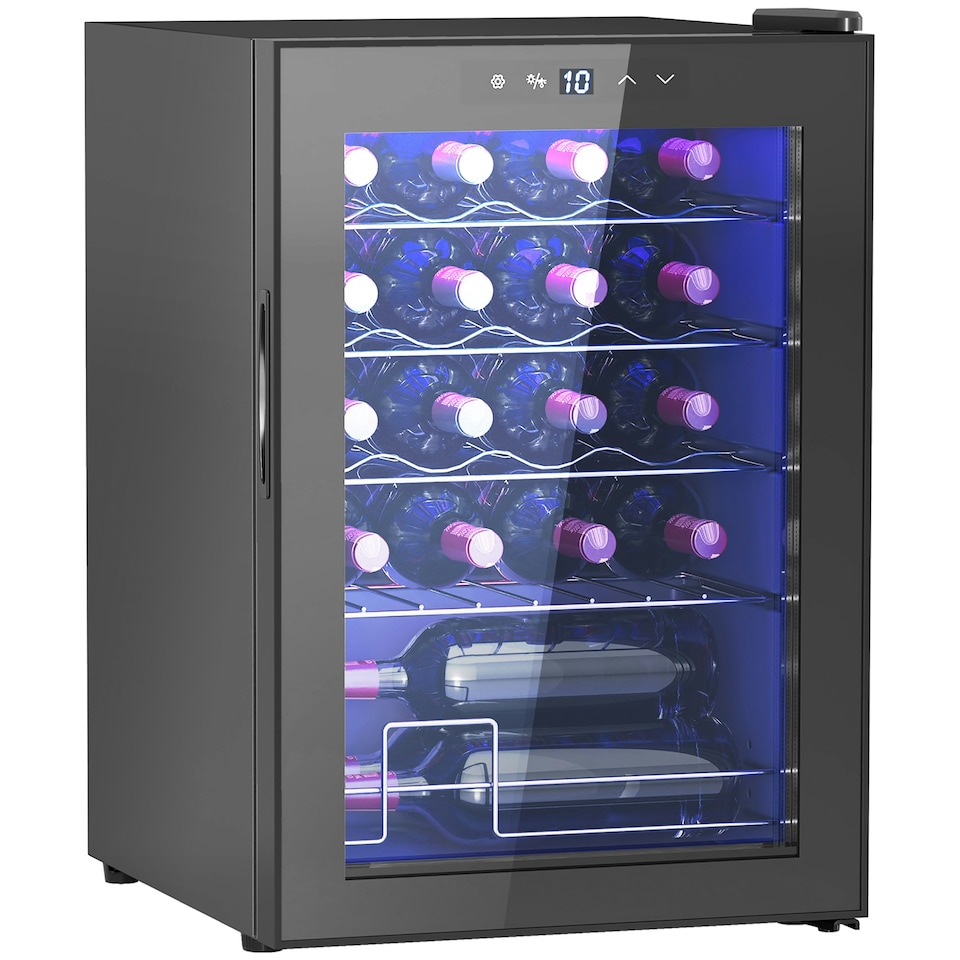 image 1 of Freestanding Wine Cooler Fridge with Glass Door, 20 Bottle, LED Light Black