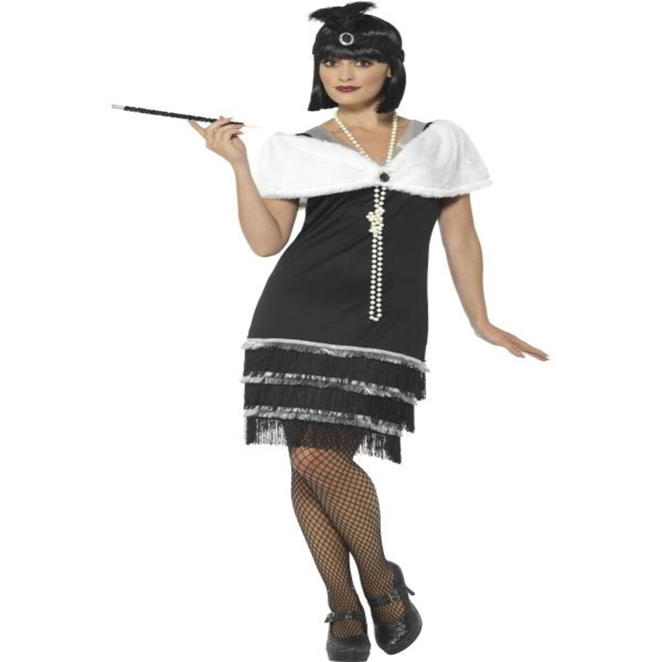 Flapper Costume - Black - with Dress - Headband & Fur Stole - 43128X1 XL