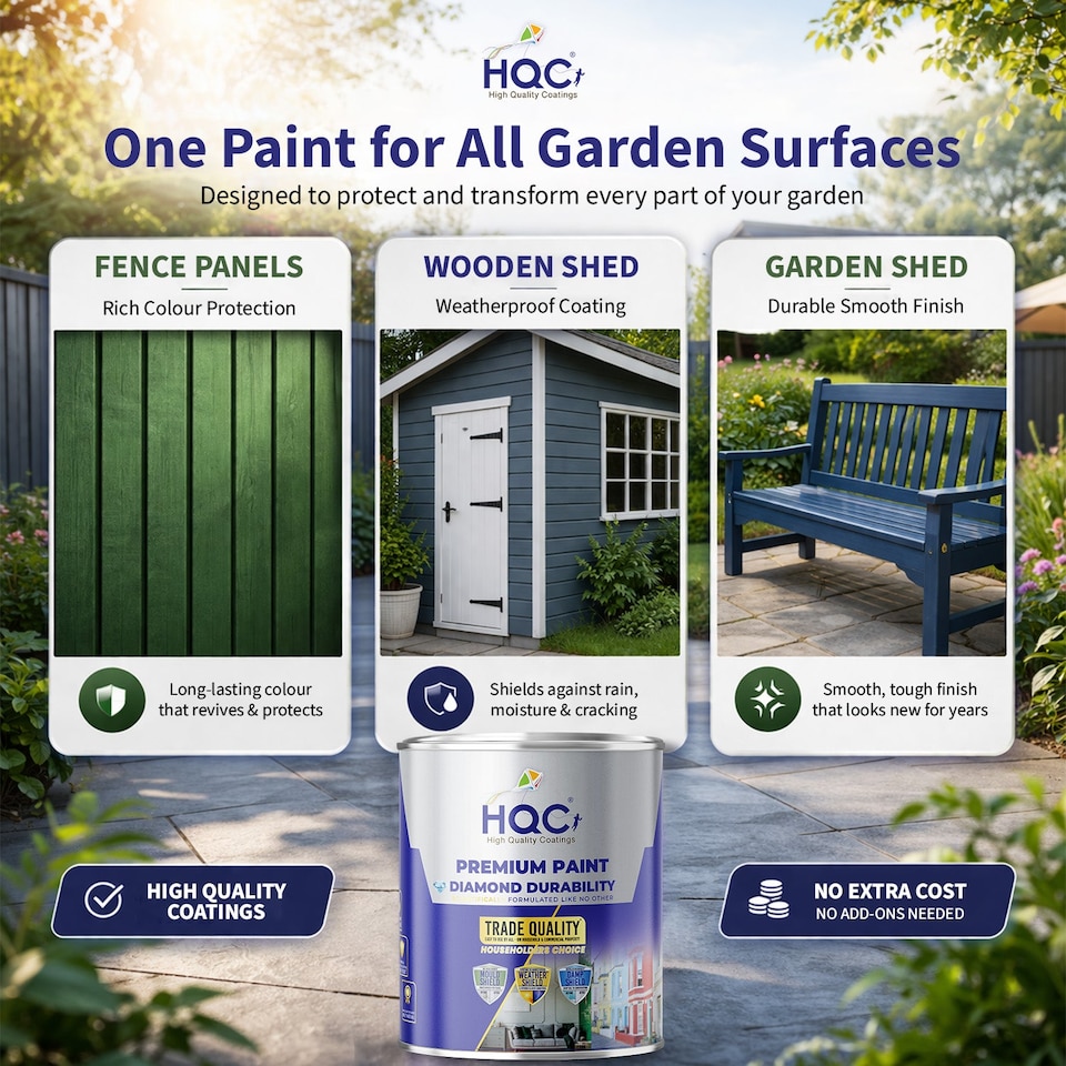 image 1 of HQC Shed & Fence Paint - Best Weatherproof Wood Protection - White - 5L