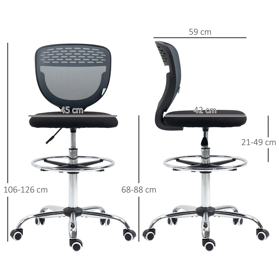 image 1 of Vinsetto Draughtsman Chair, Tall Office Chair with Lumbar Support, Grey