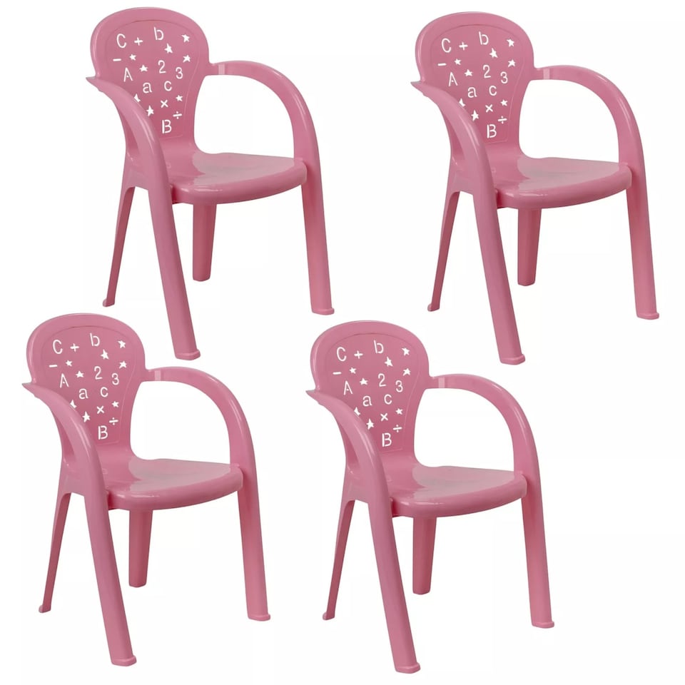 image 1 of Coloured Plastic Kids Chairs Stackable Nursery Indoor Outdoor Party Garden Play | Pink | 4 Pcs Pink | 4