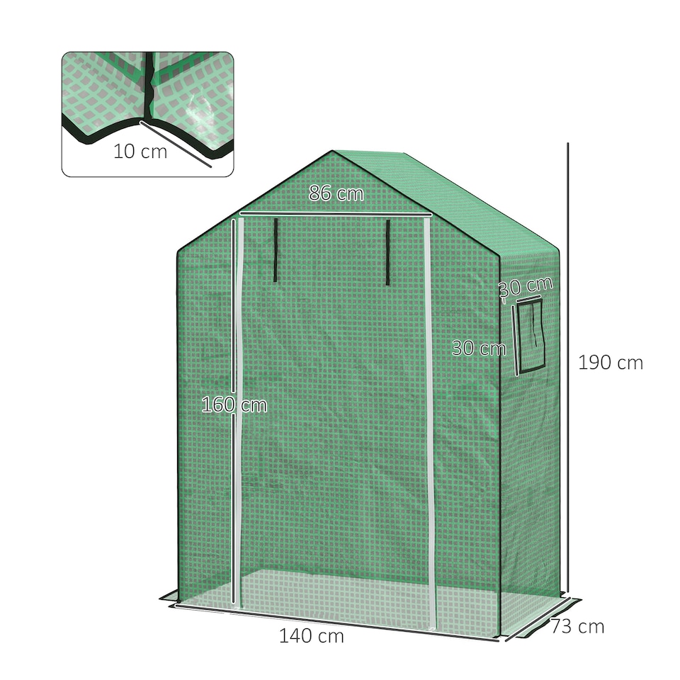 image 1 of Outsunny PE Greenhouse Cover Replacement with Door and Mesh Windows, Green