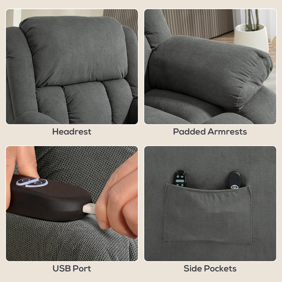 image 1 of HOMCOM Power Lift Recliner Chair, Reclining Chair with Massage, Grey | Grey | Grey | One Size