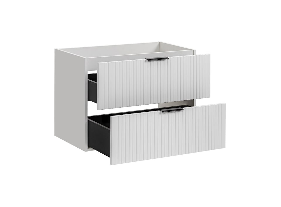 image 1 of Bathroom Vanity Unit 800mm Wall Hung Drawer Cabinet Ribbed Textured Fluted White Modern Floating Sink Unit Adel