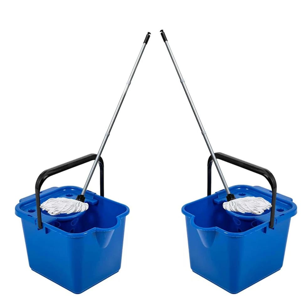image 1 of 1 x Blue 12 Litre Cotton Mop & Bucket Hard Floor Cleaning Set With Wringer & Pouring Lip