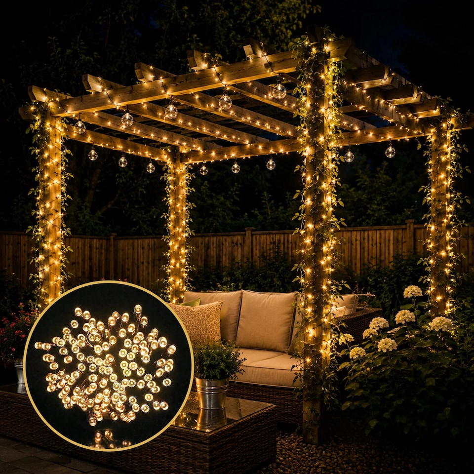 image 1 of Coopers Of Stortford Solar String Lights 200 LED 21.9m 8 Light Effects