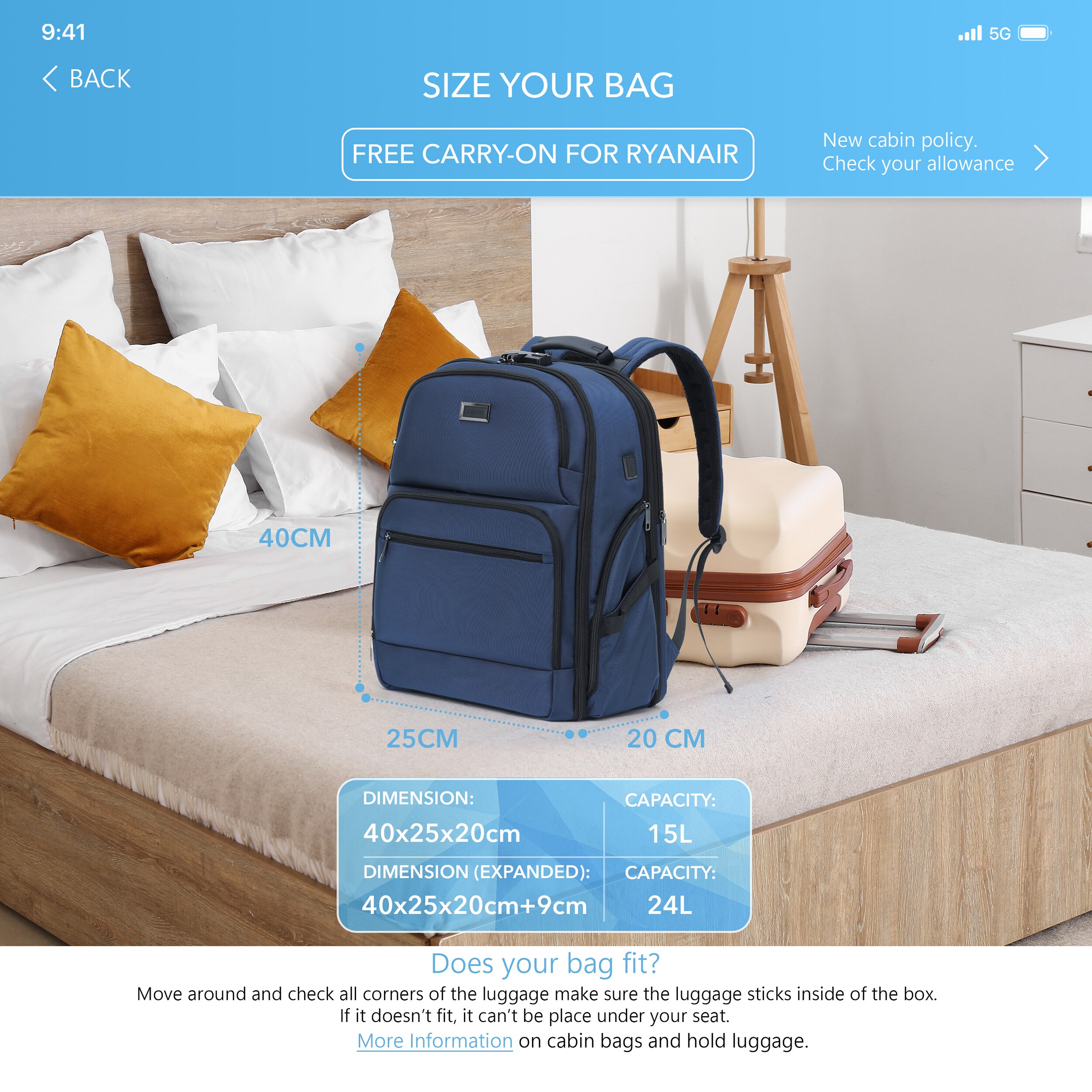 Borderline Cabin Bag 40x25x20cm - Under Seat Carry-On Luggage For Ryanair, Soft Duffle, Multiple Colors