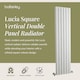 image 2 of Lucia Square Vertical Double Panel Radiator, 1500 x 354mm, Satin White | White | Satin White | 1