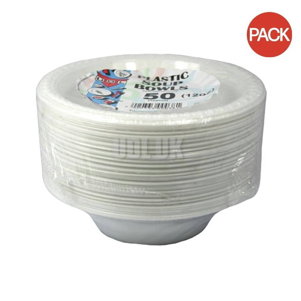 UDL Plastic Dessert Bowls (Pack of 50) White One Size Tesco Groceries