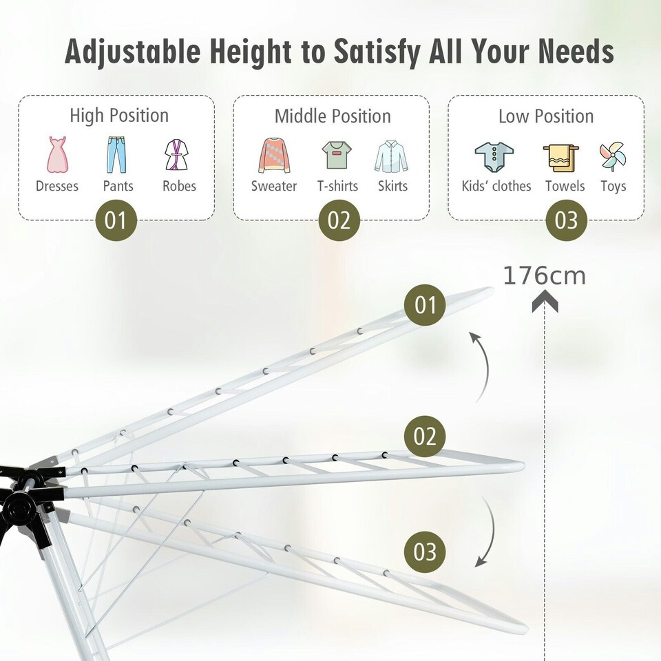 image 1 of COSTWYA Foldable 2-Level Clothes Drying Rack Garment Drying Hanger