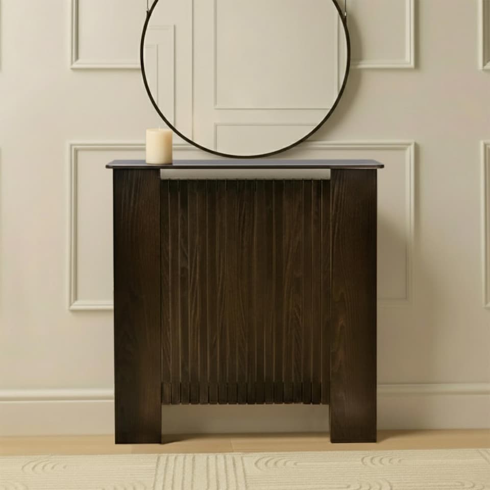 image 1 of OHS Ribbed Small Radiator Cover Slatted Engineered Wood | Brown | Dark Brown Wood
