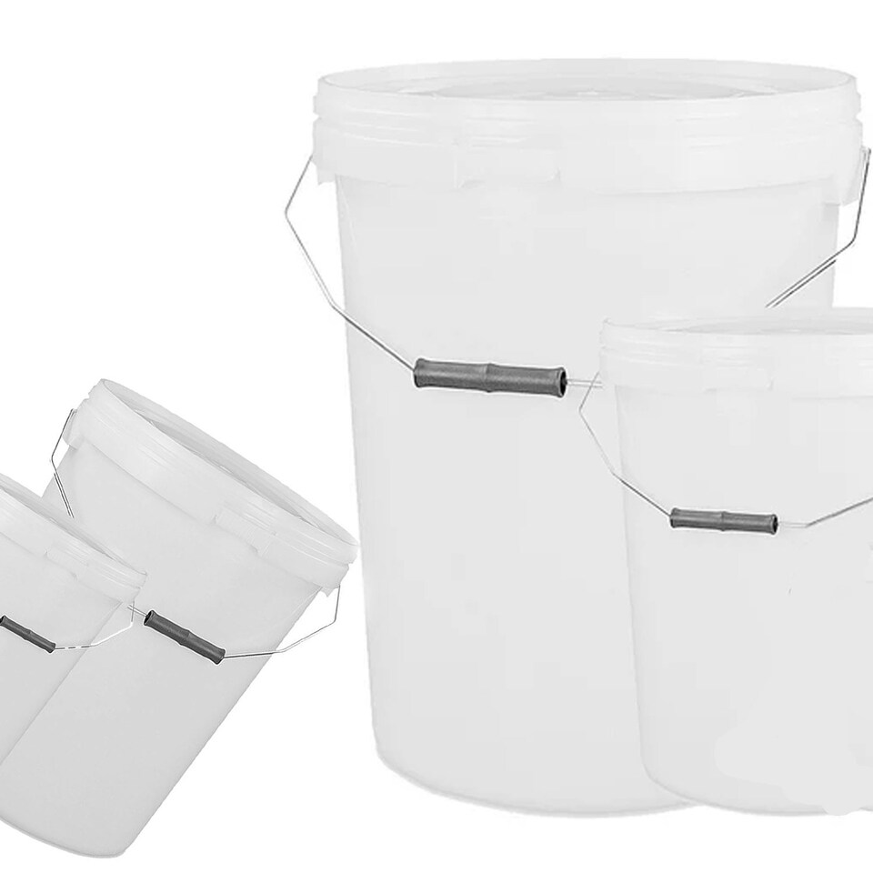 image 1 of 2 x White Strong 20L Hard Wearing Plastic Buckets With Tamper Evident Lids & Handles