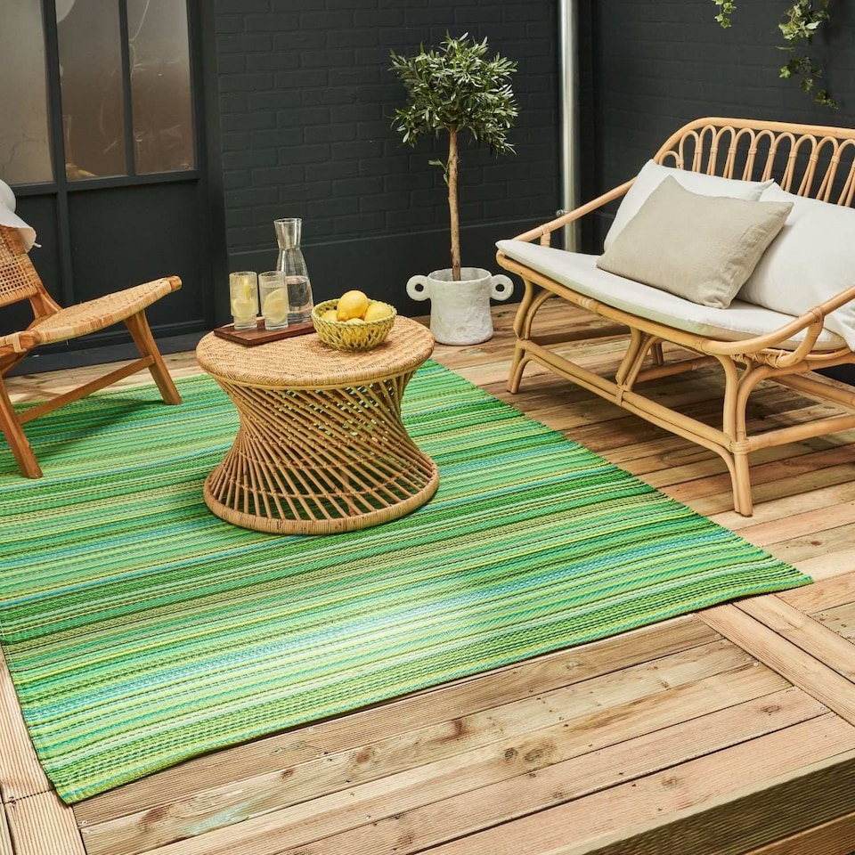image 1 of The Rugs Rainbow Collection Reversible Weatherproof Outdoor Garden Patio Rug Striped | 1020