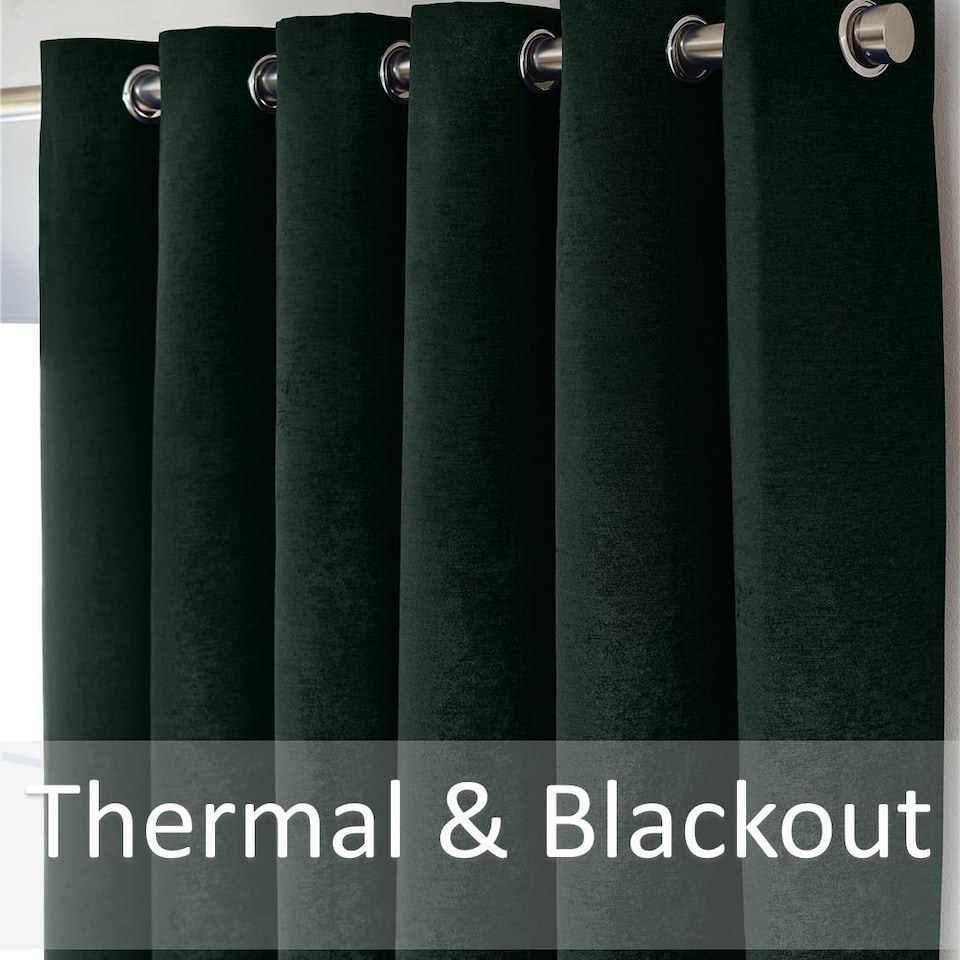 image 1 of Chenille Blackout Eyelet Curtains Thermal Triple Weave Pair 117cm x 183cm Green