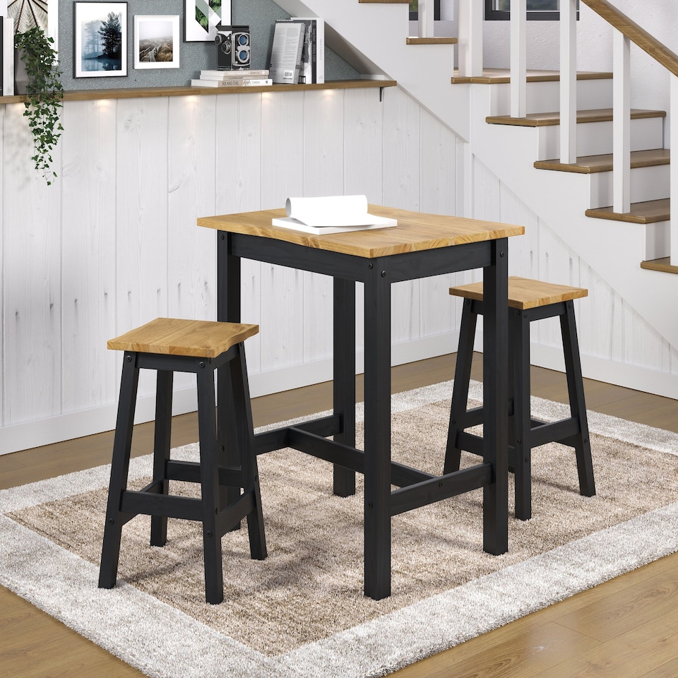 image 1 of Corona Large Wavy Edge High Breakfast Bar Dining Set with 2 Bar Stools - Black or Grey Frame | Black | Black | 1