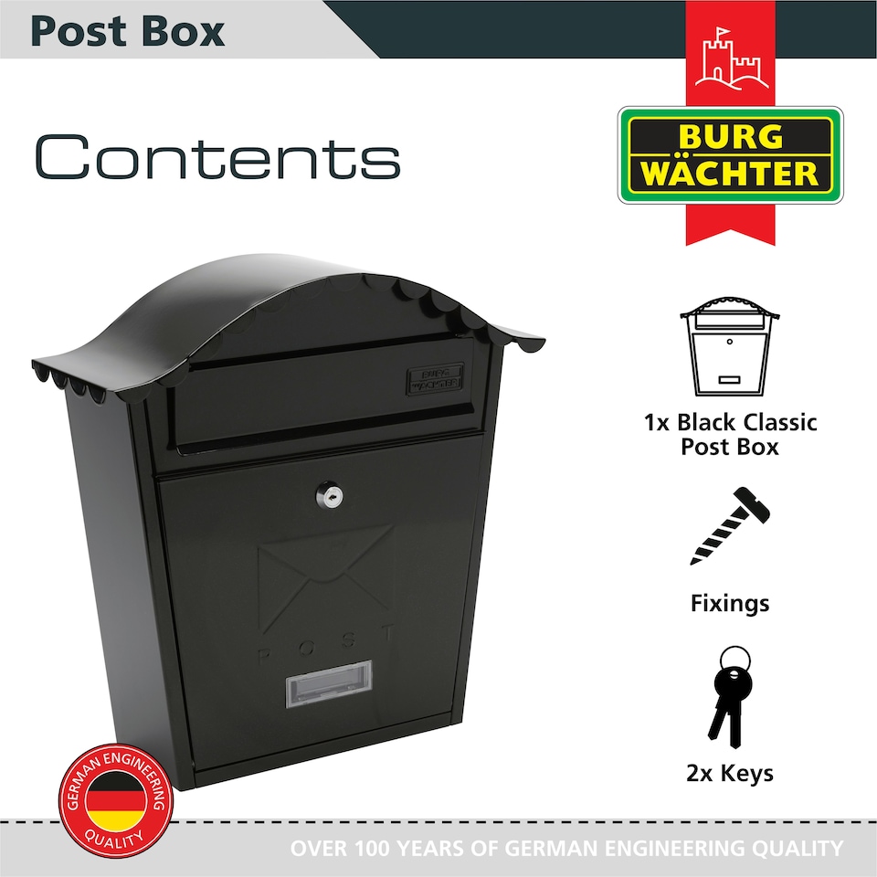 image 1 of Burg-Wachter Classic Wall Mounted Galvanised Steel Lockable Weatherproof Post Box - 36x37x13cm Blue | Midnight Blue