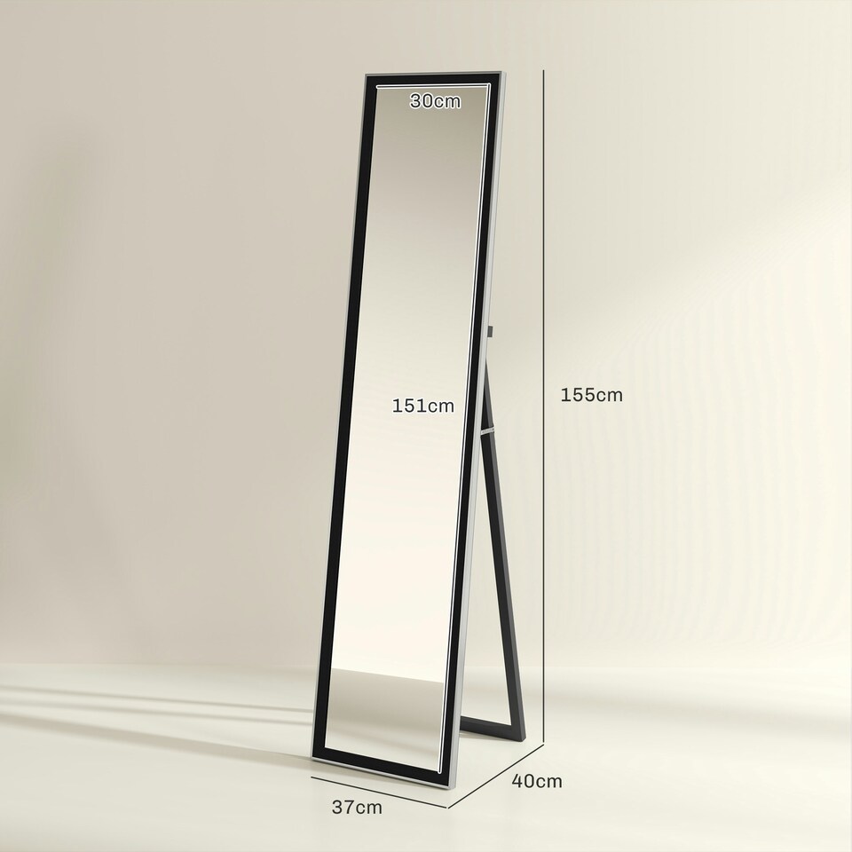 image 1 of HOMCOM Floor Mirror Wall Mounted Leaning Standing Mirror 37 x 157cm Black