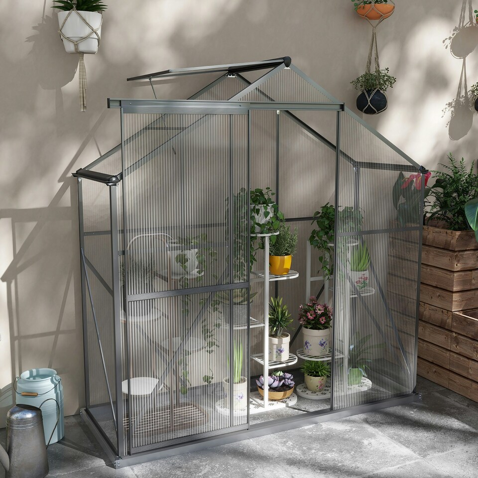 image 1 of Outsunny 6 x 2.5ft Polycarbonate Greenhouse Aluminium Green House
