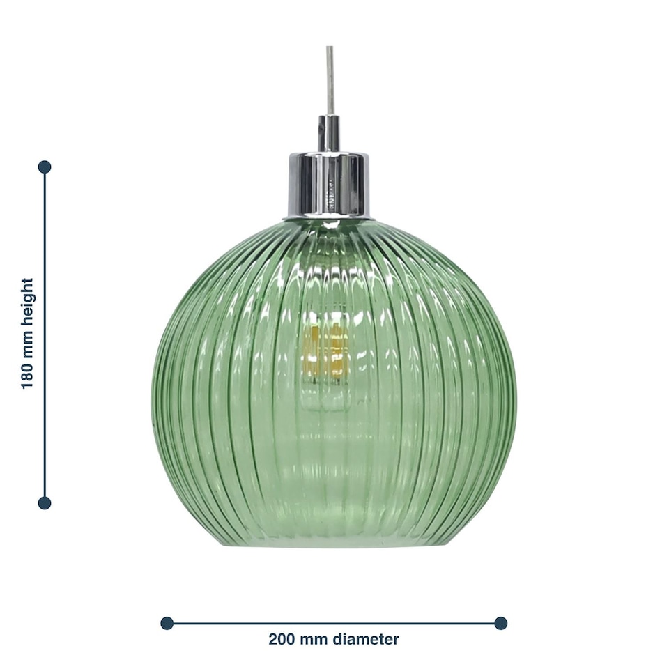 image 1 of Betchley - Green Ribbed Glass Globe Easy Fit Pendant Shade | Green | Medium | 1