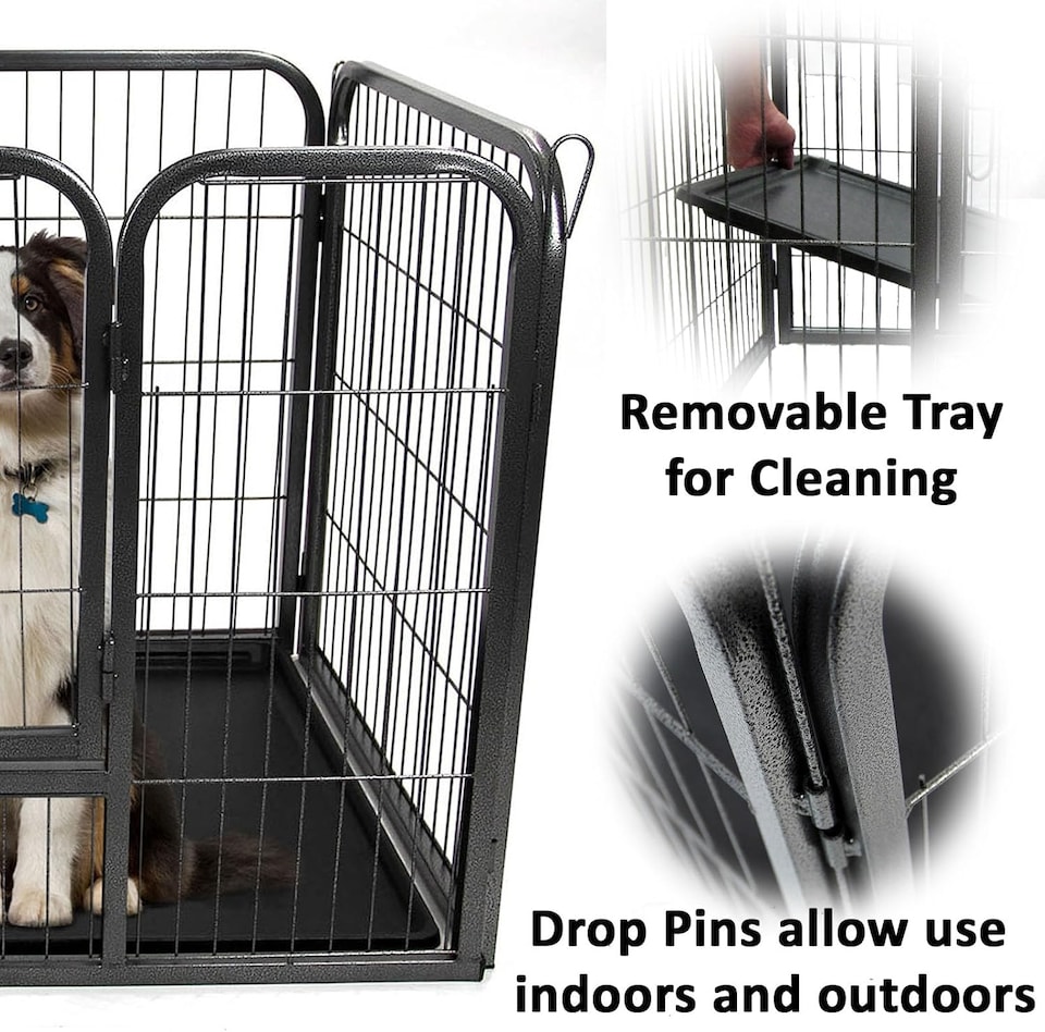image 1 of Actiaspet Heavy Duty Metal Pet Playpen with Removable Plastic Floor | Whelping Box for Puppy Training (Black, Medium)